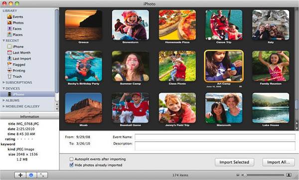 transferez des photos iPhone sur un Mac avec iPhoto