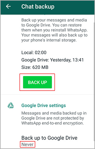 sauvegardez les discussions WhatsApp sur le stockage local