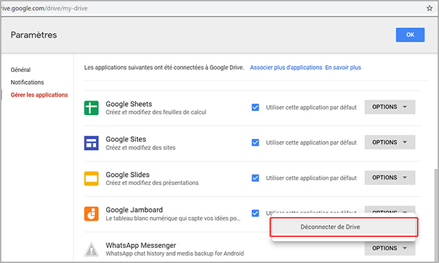 déconnecter de google drive