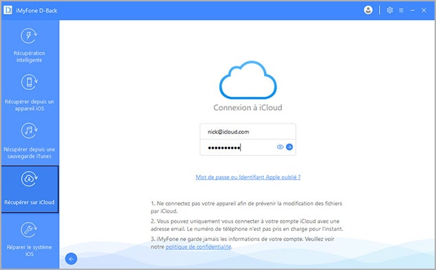 obtenir un aperçu et récupérer des données à partir du fichier de sauvegarde iCloud