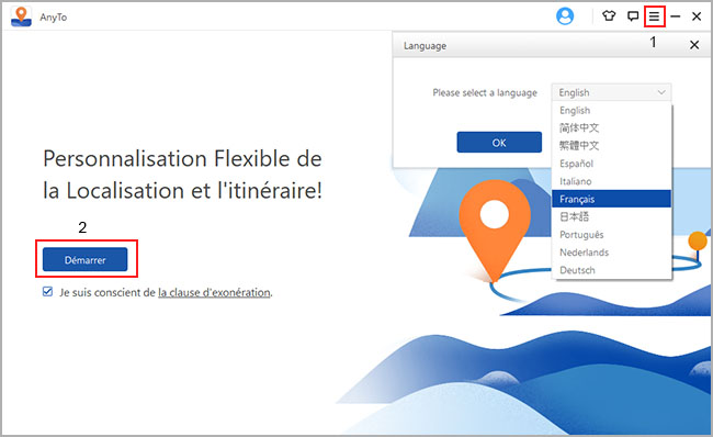 lancez l'appli de modification d’emplacement GPS