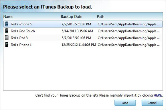 charger la sauvegarde d’iTunes à partir de la liste de sauvegarde